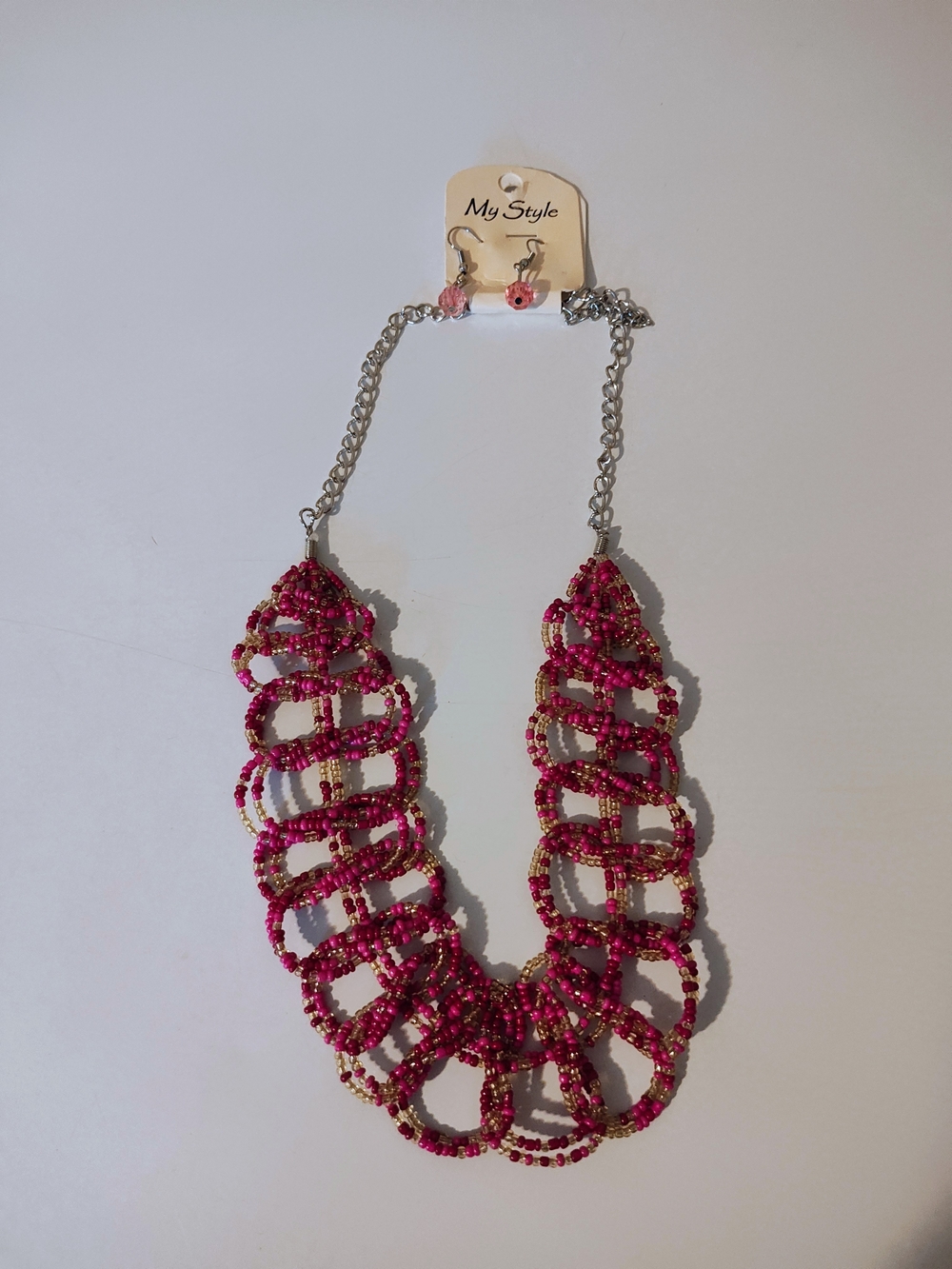 Pink Beaded Loop Necklace